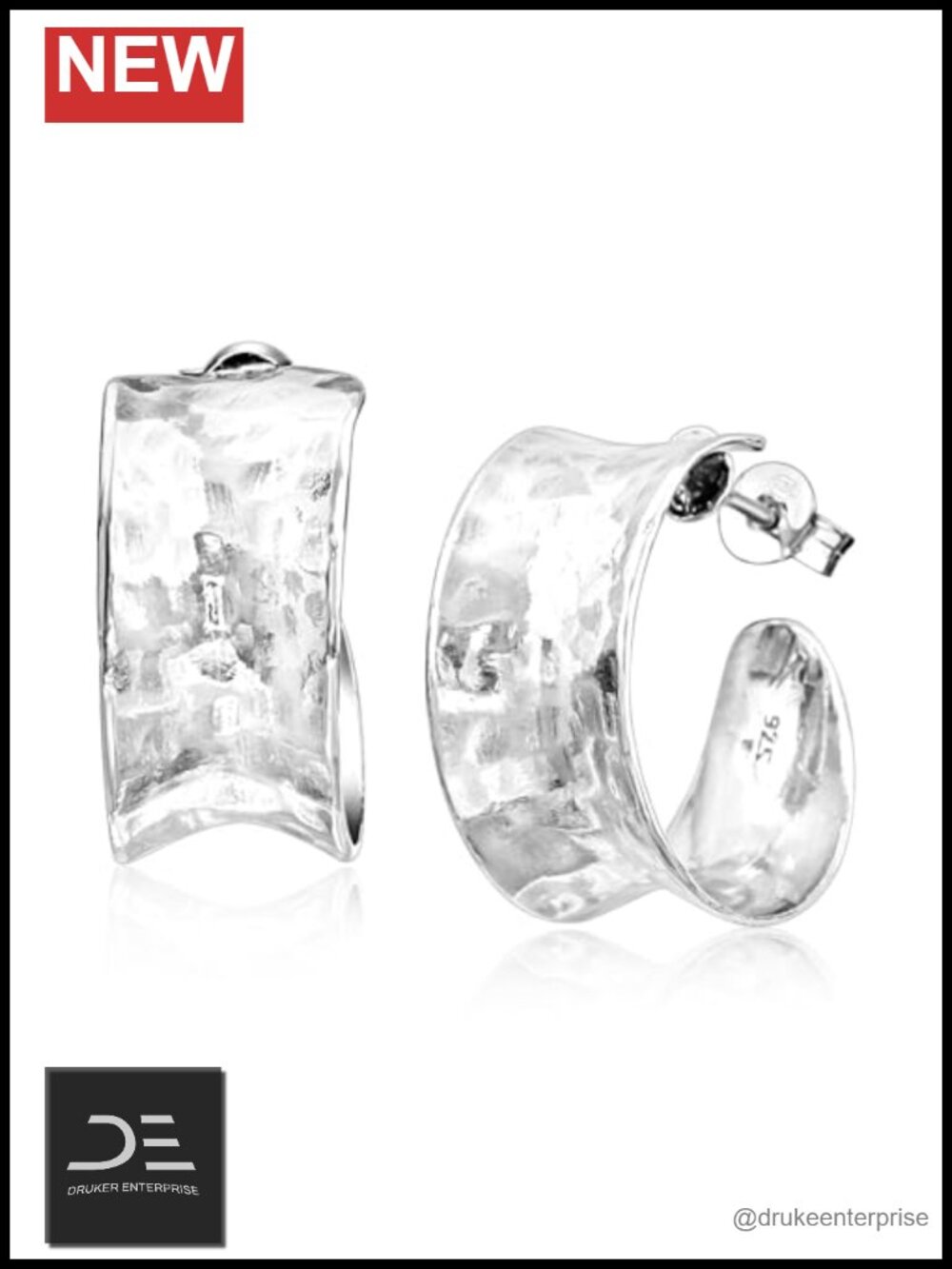 925 Sterling Silver Curved Hoop Earrings Hypoallergenic